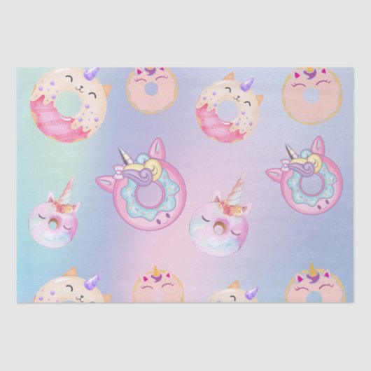 キュートカラフルパステルユニコーンレインボドーナツ 薄葉紙 (正面)