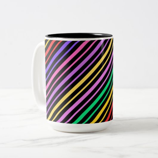 キュートカラフルパタストライプのーン、クリスマスプレゼント ツートーンマグカップ (正面左)