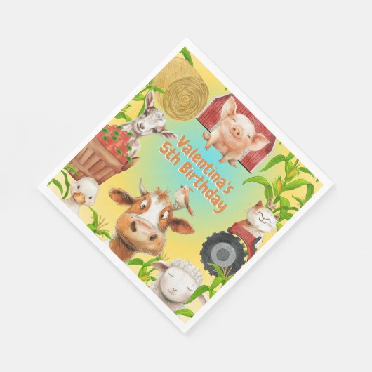 キュートカラフルファーム動物納屋周囲の庭子供の誕生日 スタンダードランチョンナプキン (角)