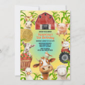 キュートカラフルファーム動物納屋周囲の庭子供の誕生日 招待状 (正面)