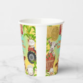 キュートカラフルファーム動物納屋周囲の庭子供の誕生日 紙コップ (左)