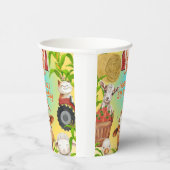 キュートカラフルファーム動物納屋周囲の庭子供の誕生日 紙コップ (右)
