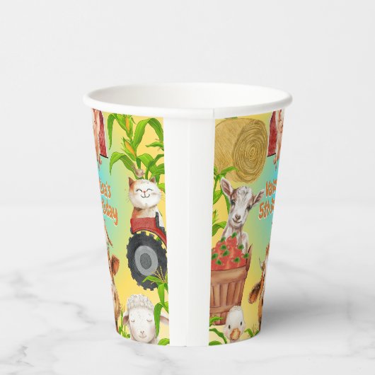 キュートカラフルファーム動物納屋周囲の庭子供の誕生日 紙コップ (右)