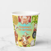 キュートカラフルファーム動物納屋周囲の庭子供の誕生日 紙コップ (正面)