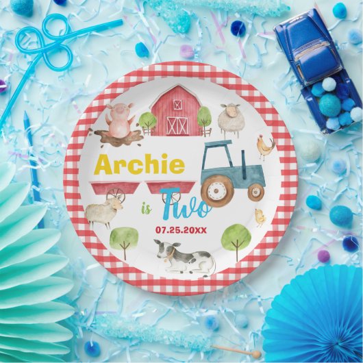 キュートカラフルファーム動物納屋周囲の庭誕生日 ペーパープレート (パーティー)