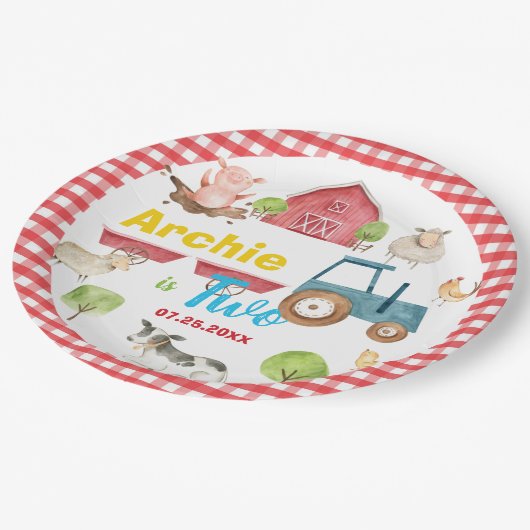 キュートカラフルファーム動物納屋周囲の庭誕生日 ペーパープレート (アングル)