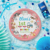 キュートカラフルファーム動物納屋周囲の庭1st誕生日 ペーパープレート (パーティー)