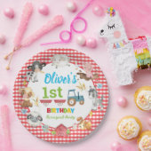 キュートカラフルファーム動物納屋周囲の庭1st誕生日 ペーパープレート (パーティー)