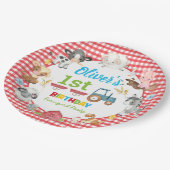 キュートカラフルファーム動物納屋周囲の庭1st誕生日 ペーパープレート (アングル)