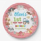 キュートカラフルファーム動物納屋周囲の庭1st誕生日 ペーパープレート (正面)