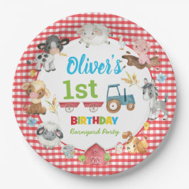 キュートカラフルファーム動物納屋周囲の庭1st誕生日 ペーパープレート