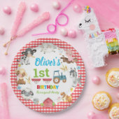キュートカラフルファーム動物納屋周囲の庭1st誕生日 ペーパープレート (パーティー)