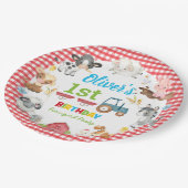 キュートカラフルファーム動物納屋周囲の庭1st誕生日 ペーパープレート (アングル)