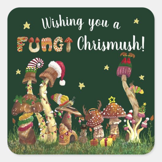キュートカラフルフェスティバルキノコ真菌クリスマスパン スクエアシール (正面)