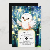 キュートカラフルフクロウ誕生日 招待状 (正面/裏面)