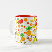 キュートカラフルフルーツ模様食品ベジタリアンビーガン ツートーンマグカップ (正面左)