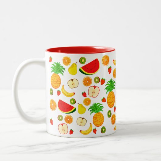 キュートカラフルフルーツ模様食品ベジタリアンビーガン ツートーンマグカップ (左)