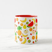キュートカラフルフルーツ模様食品ベジタリアンビーガン ツートーンマグカップ (中央)