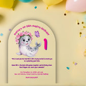 キュートカラフルフローラシーライオンガーリー子供の誕生日 アクリル招待状