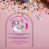 キュートカラフルフローラシーライオンガーリー子供の誕生日 アクリル招待状