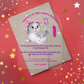 キュートカラフルフローラシーライオンガーリー子供の誕生日 アクリル招待状