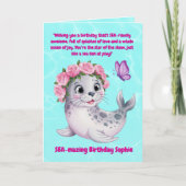 キュートカラフルフローラシーライオンガーリー子供の誕生日 カード (正面)