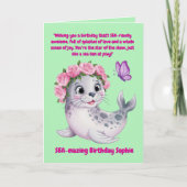 キュートカラフルフローラシーライオンガーリー子供の誕生日 カード (正面)