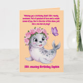 キュートカラフルフローラシーライオンガーリー子供の誕生日 カード (正面)