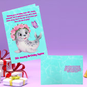 キュートカラフルフローラシーライオンガーリー子供の誕生日 カード