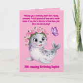 キュートカラフルフローラシーライオンガーリー子供の誕生日 カード (正面)