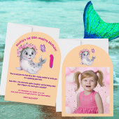 キュートカラフルフローラシーライオンガーリー子供の誕生日 招待状