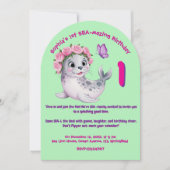 キュートカラフルフローラシーライオンガーリー子供の誕生日 招待状 (正面)