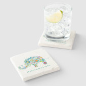 キュートカラフルフローラゾウイラストレーション ストーンコースター (横)