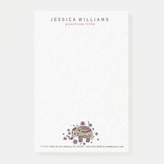 キュートカラフルフローラベビーゾウイラストレーション ポストイット (正面)