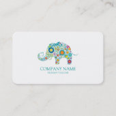 キュートカラフルフローラ象ターコイズタイポグラフィ 名刺 (正面)