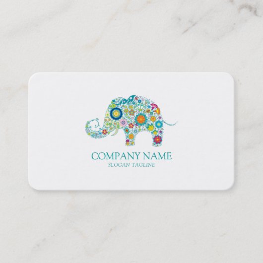 キュートカラフルフローラ象ターコイズタイポグラフィ 名刺 (正面)
