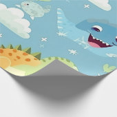 キュートカラフルベビー恐竜誕生日 ラッピングペーパー (角)