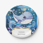 キュートカラフルマジカルクジラ誕生日 ペーパープレート (正面)