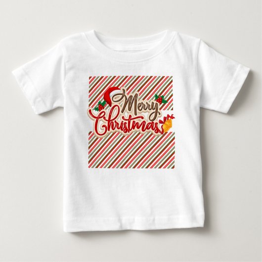 キュートカラフルメリークリスマス、クリスマスツリーベビー ベビーTシャツ (正面)