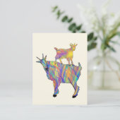 キュートカラフルヤギサイケデリックファーム動物アート ポストカード (スタンド正面)