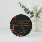 キュートカラフルラウンドピンクとイエロー誕生日招待客 招待状 (スタンド正面)