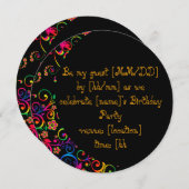 キュートカラフルラウンドピンクとイエロー誕生日招待客 招待状 (正面/裏面)