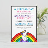 キュートカラフルレインボーユニコーンテーマ1st誕生日 招待状 (スタンド正面)