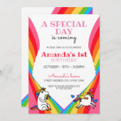 キュートカラフルレインボーユニコーン誕生日 招待状 (正面/裏面)