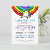 キュートカラフルレインボーユニコーン1歳の誕生日パーティー 招待状 (スタンド正面)