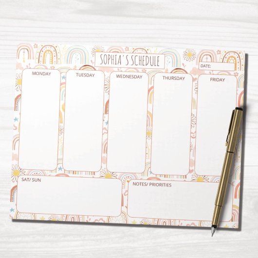 キュートカラフルレインボー抽象芸術週間スケジュール ノートパッド