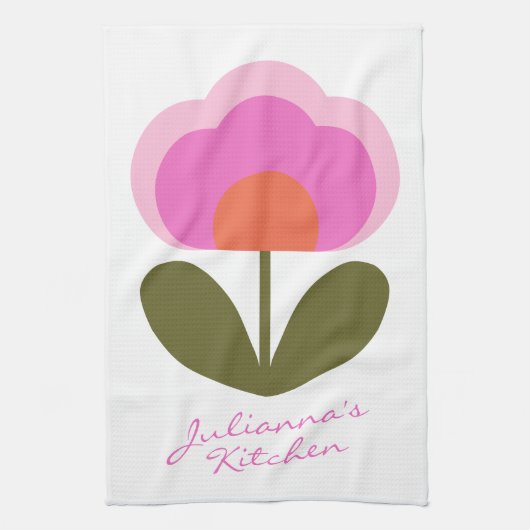 キュートカラフルレトロスカンジナビア花カスタム キッチンタオル (縦)