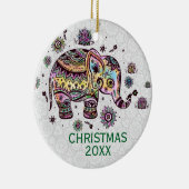 キュートカラフルレトロフローラ象イラストレーション セラミックオーナメント (右)