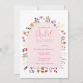 キュートカラフルワイルドフラワーピンクアーチブライダルシャワー 招待状 (正面)