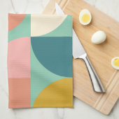 キュートカラフル幾何形状パターンティール(緑がかった色) キッチンタオル (四つ折り)